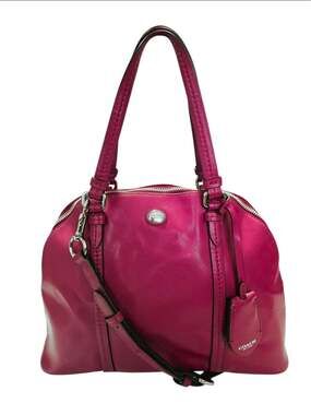 Coach Bag Peyton Cora Domed Satchel in Fuchsia Saffiano Pink Leather Purse